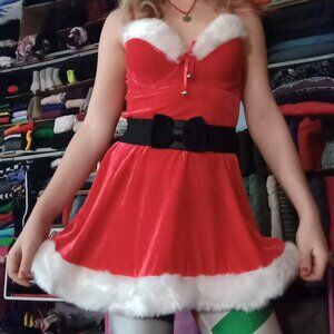 Holiday dress with Faux fur and jingle bells